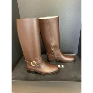 New! Womens Coach Madeline Brown Buckle Detail Tall Block Heel Boots. Size 6.5